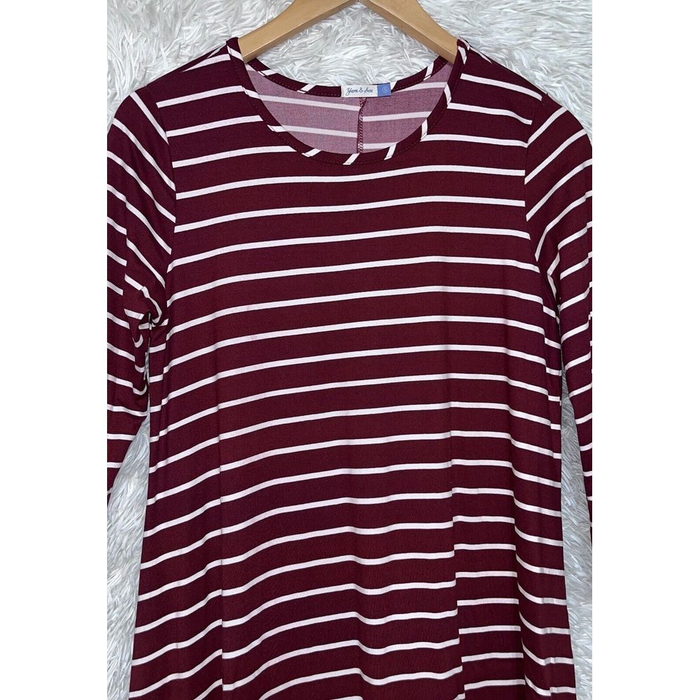 Yarn & Sea 3/4‎ Sleeve Burgundy Striped Relaxed Fit Mid Dress Small 4-6 - Picture 5 of 6